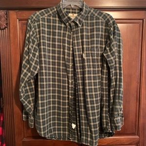 Woolrich, Men's Shirt, Size Large, Green, Gold, White, Plaid, 100% Cotton